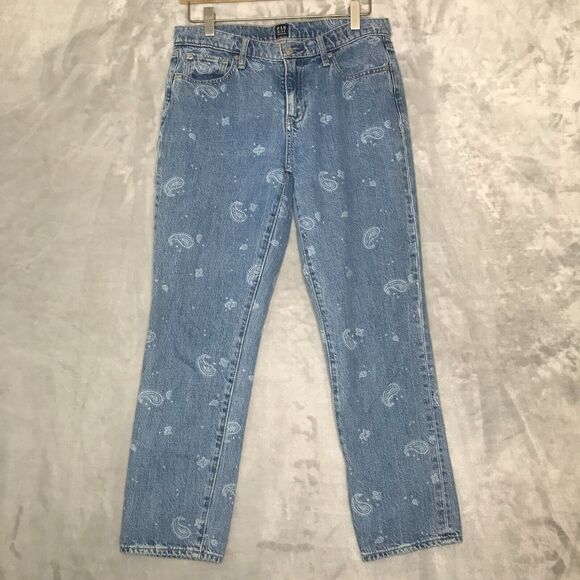 Gap Best Girlfriend Crop Jean Womens 26 Light Blue Paisley Print Mid Rise Cotton - Picture 1 of 11